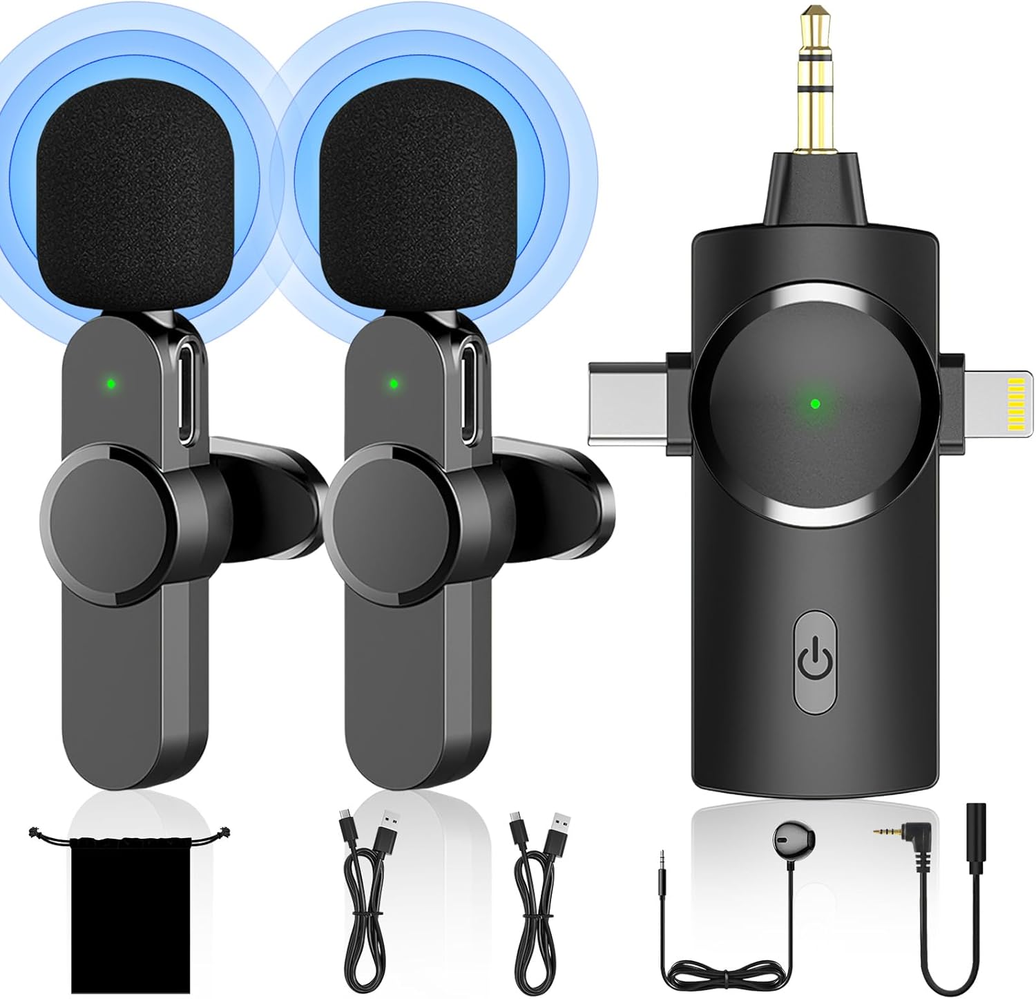 3-in-1 Wireless Lavalier Microphone – For Phone, Camera & PC